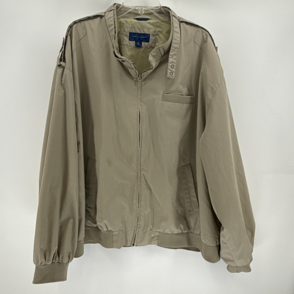 Vintage Towncraft Zip Bomber Grandpa‎ Jacket Nylon Lined Racer Beige 3XL